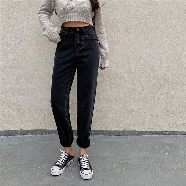 

women's jeans white for women high waist harem mom spring 2021 long streetwear fleece losse denim pants, Blue