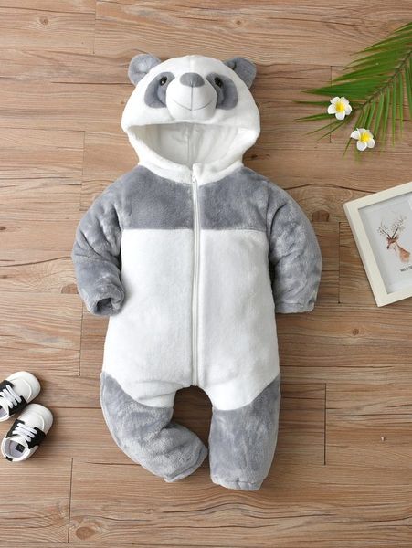 

baby boy splicing 3d ear design flannel jumpsuit she, Blue