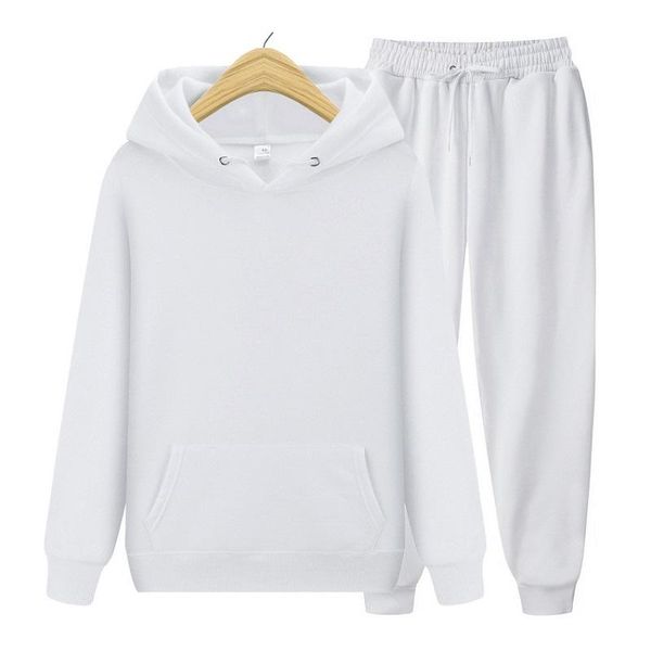 

women's two piece pants 2021 men's ladies casual wear suit sportswear solid color pullover + autumn and winter fashion, White