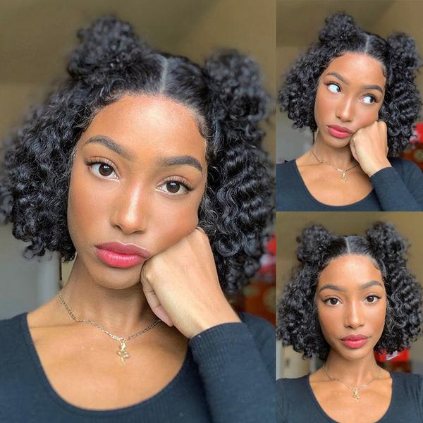 

13x1 t part lace wig curly short remy peruvian human hair bob wigs for black women pre plucked hairline 130% 8-14 inch, Black;brown