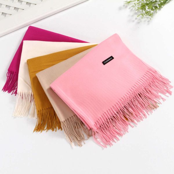 

autumn and new cashmere like solid scarves for women's versatile long tassel winter student thickened shawl dual use korean version, Blue;black