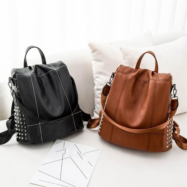 

outdoor bags women ladies fashion rivet backpack schoolbag casual travel student daypack for teenage girls kids satchel mochila mujer