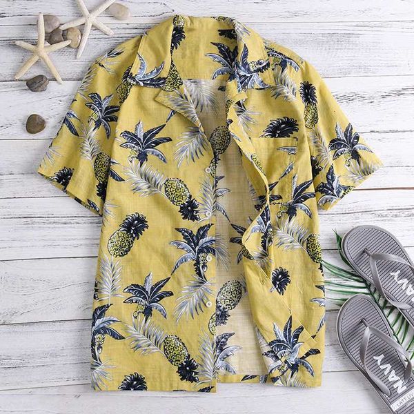 

2021 casual hawaiian loose cotton tropical printing shirts summer button down floral beach vacation clothes 4xl fqw5, White;black