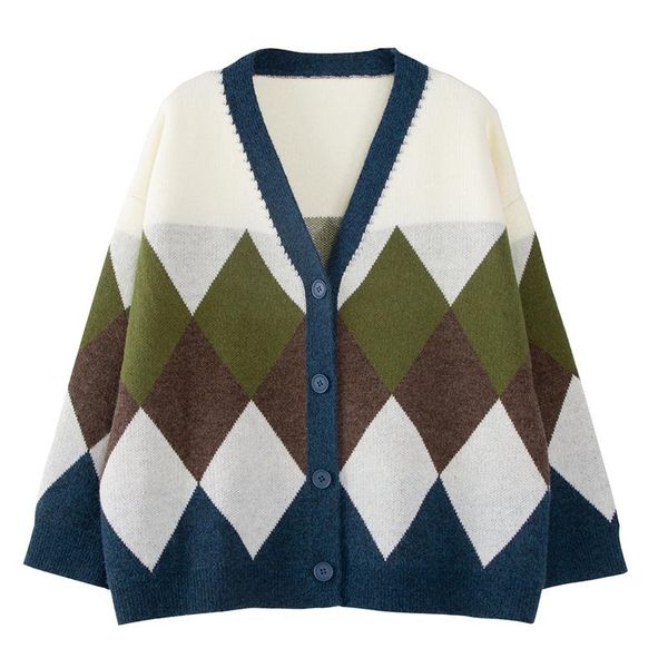 

women's knits & tees infenu sweaters languid wind rhombic knitted cardigan with loose sweater, White