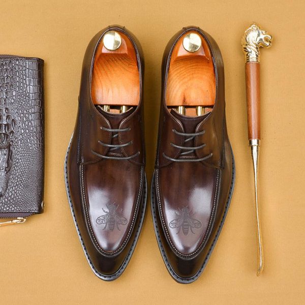 

Men Wedding Dress Shoes High Quality Lace Up Business Oxford Brogue Carved Designer Social Shoes for Men A104, Black