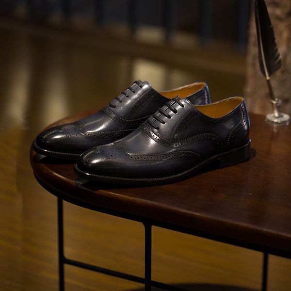 

dress shoes cowhide sole layer men's british style business block oxford leather formal, Black