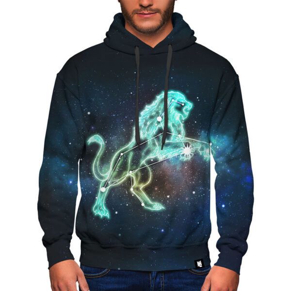 

leo design pattern men s 3d printing hoodie visual impact party punk gothic round neck american sweatshirt, Black