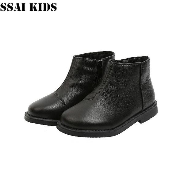

ssai kids children' leather boots 2021 autumn winter new children' boots girls british style short, Black;grey