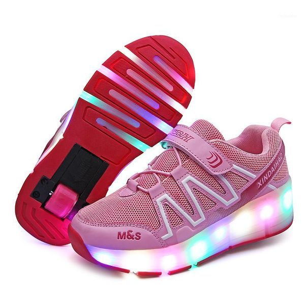 

athletic & outdoor pink orange fashion girls boys led light roller skate shoes for children kids sneakers with wheels one wheels1, Black