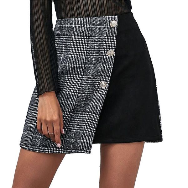 

hirigin summer women's plaid patchwork buttoned mini skirts 2021 street club high waist slim bodycon skirt s-l, Black