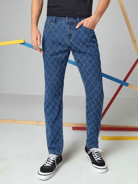

men argyle pattern slant pocket jeans q3hg#, Blue