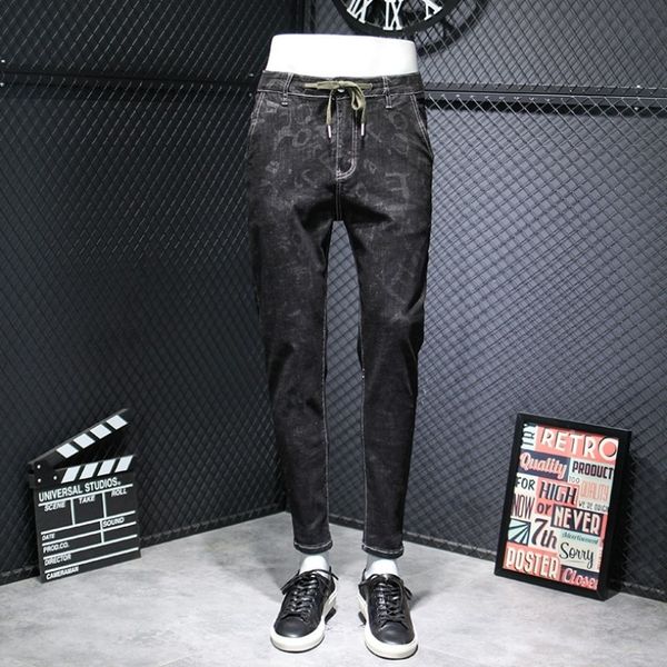 

men's jeans brem pants brim denim casual korean pockets elastic long man streetwear cowboy ej8x, Blue