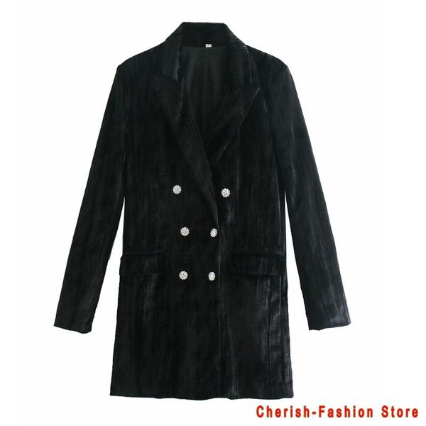 

women's suits & blazers women office wear black velvet blazer 2021 double breasted vintage long sleeve female outerwear chic suit jack, White;black