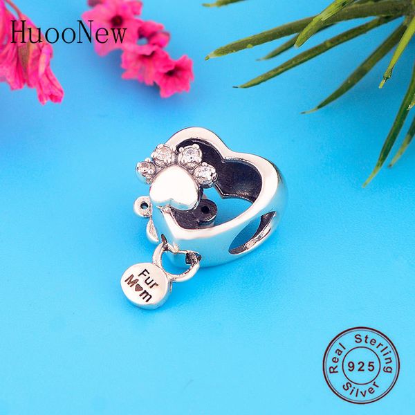 Fit Pandora Original Charme Pulseira Autêntica 100% 925 Prata Amor Coração Pele Mãe Cão Pata Pad Print Bead Fazendo as Mulheres Berloque 2020 Q0531