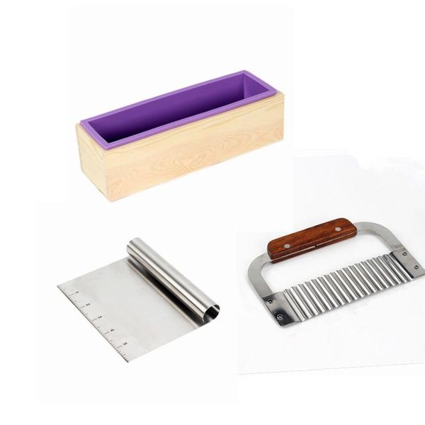 

craft tools silicone soap mold kit rectangular loaf with wood box,2 pcs cutter stainless for cp and mp making supplies