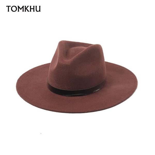 

classical pure wool felt hat for female wide brim fedora simple pu leather band fall winter black sombrero mujer hats, Blue;gray