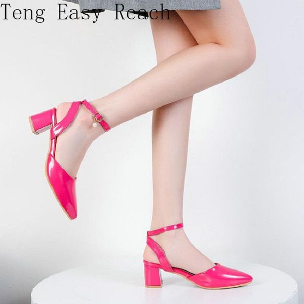 

sandals 2021 summer patent pu leather women's shoes yellow cross strap gladiators woman chunky heels big size 41 42 43 44 45, Black