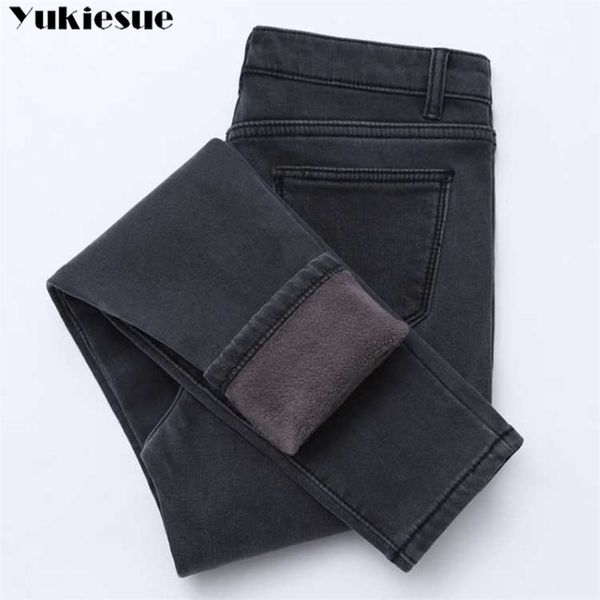 

winter jeans women gold fleeces inside thickening denim pants high waist warm trousers female jeans woman pants plus size 210616, Blue