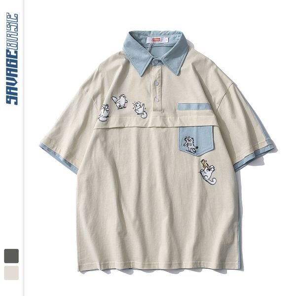 

summer new fresh color matching short sleeve t-shirt men's and women's 2021 cartoon print polo t-shirt, White