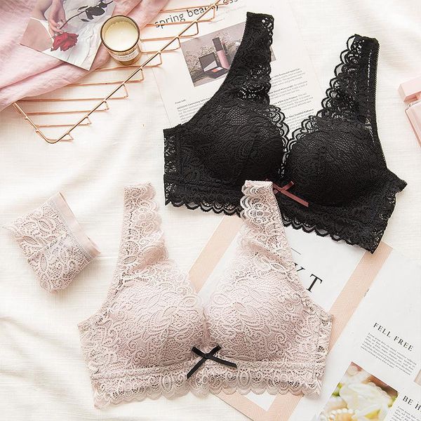 

bras sets roseheart women fashion black push up bra set wireless bralette lace trim panties lingerie underwear a b, Red;black