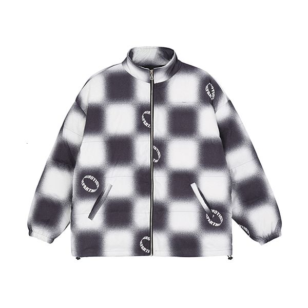 

2021 new harajuku estilo sujo carta xadrez casaco de inverno homens e mulheres oversize casual bluso grosso parkas high street wadded jaquet, Black