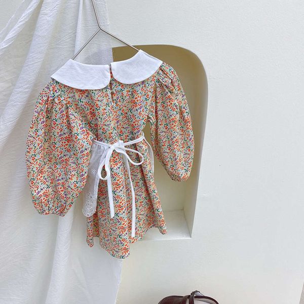 

girls' princess korean spring long sleeve dress new skirt net red apron children's wear floral suit