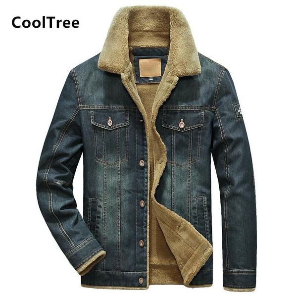 

men's jackets cooltree men denim jacket autumn winter plus velvet thick warm fur collar jeans coat male slim fit outerwear size 7xl, Black;brown
