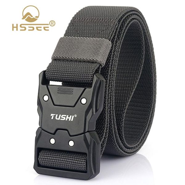 

waist support hssee official genuine 2021 men's elastic tactical belt hard alloy anti-rust quick unlock buckle strong nylon work stretc, Black;gray