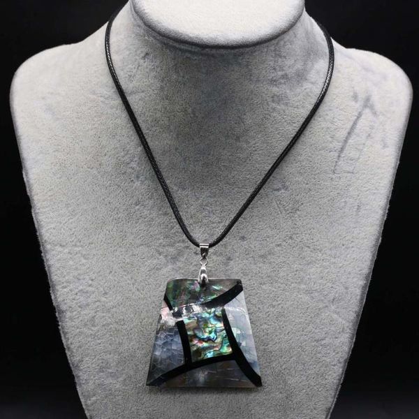 

chains natural abalone shell necklace leather cord length 55+5cm fashionable trapezoid charm jewelry pendant for men women 45x43mm, Silver