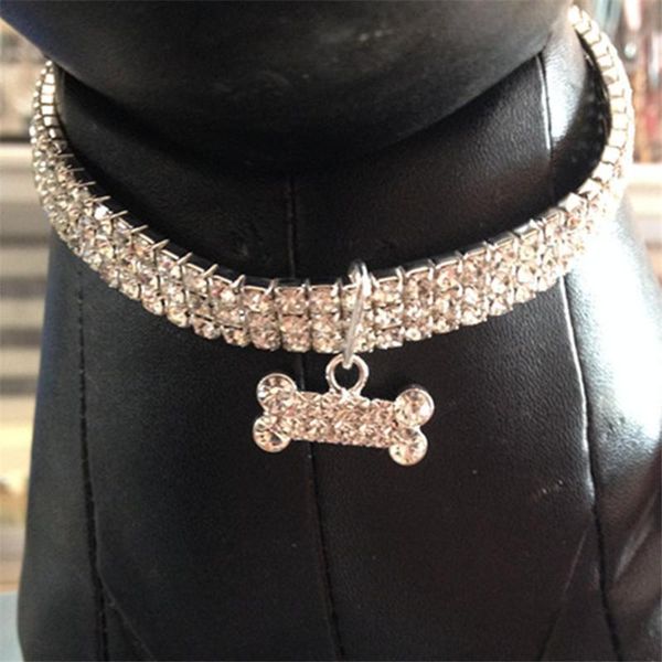 

dog collars & leashes bling crystal collar alloy diamond puppy pet shiny full rhinestone soft material size s/m/l for supplies