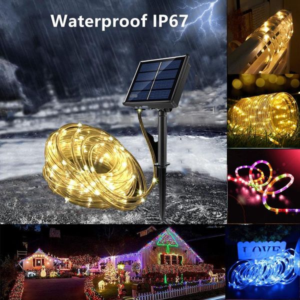 

solar lamps decoration of yard and garden light outdoors led festoon tube rope string 12/22m for christmas year party decor