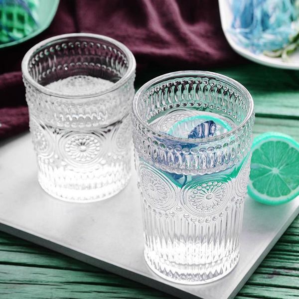 

wine glasses 260/380ml vintage sunflower engraved single layer cold drink glass cup tea mug transparent drinkware home gift