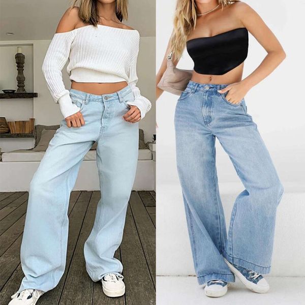 

high waist loose wide leg style, Blue