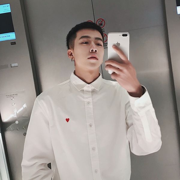 

2021 new korean style men's fashion coats long sleeves embroidery shirts loose casual black/white color cotton clothes size s-xl 1fit