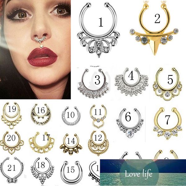 Faux anneau de nez en acier inoxydable, 1 pièce, Clip sur Septum, Piercing, Faux cerceau, anneau de nez indien, Punk, bijoux de perçage pour le corps