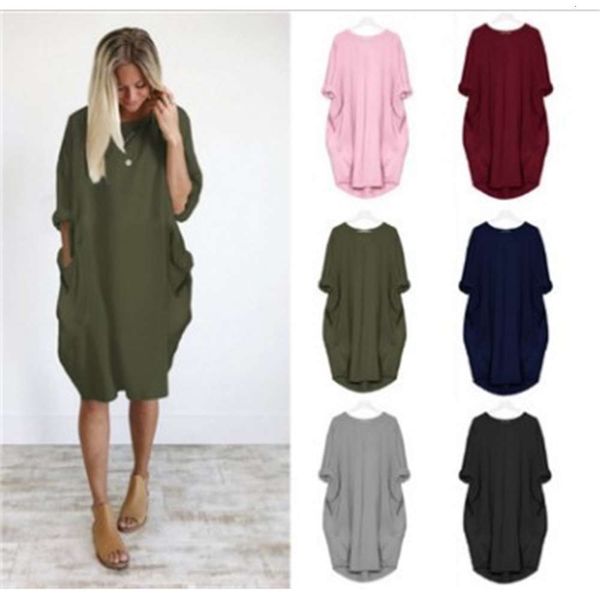 

women's 2020 casual loose pocket long sleeve dress, Black;gray