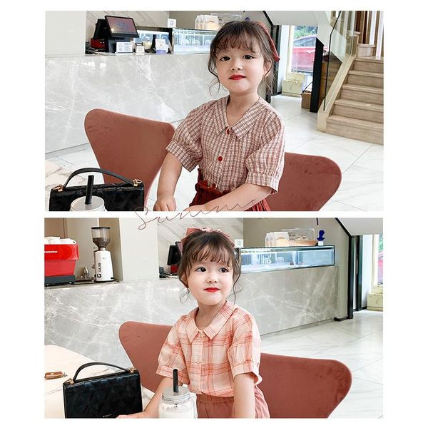 

shirts children bubble sleeve plaid shirt baby loose summer short, White;black