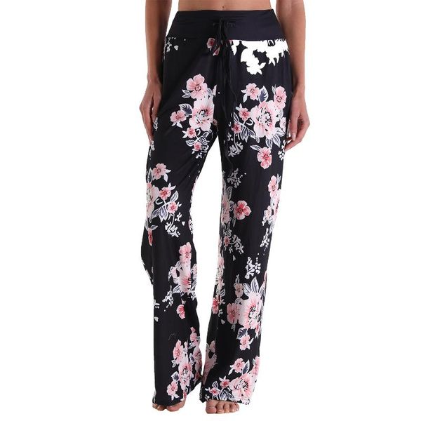 

women's pants & capris women rayon floral print loose high waist fashion casual elastic breathable soft long trousers wide leg, Black;white