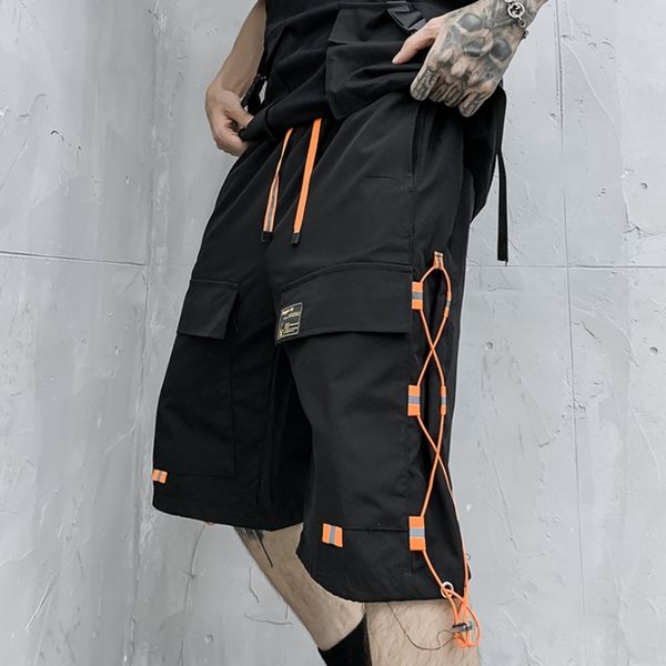 

men streetwear summer men casual shorts hip hop male shorts new knee length beach shorts pants, White;black