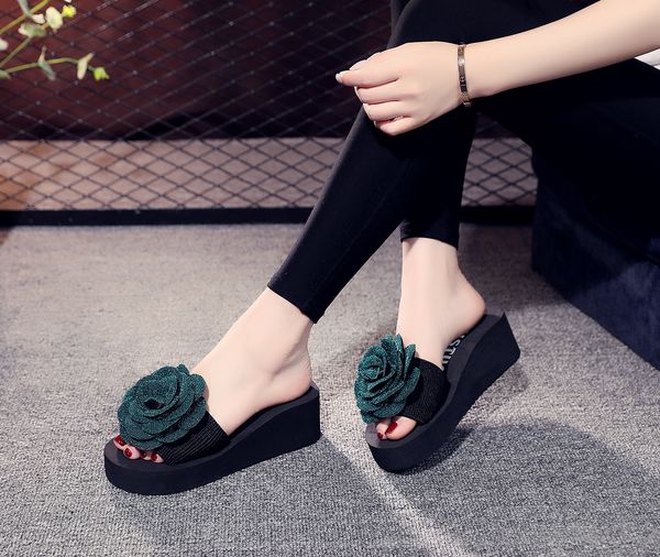 

high heel wedges slippers for elegant women summer romantic valentine beach casual shoes female outdoor open toe flower slipper