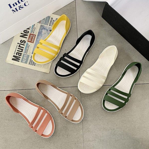 

sandals 2021 summer women flat open-toed slides slippers candy color casual beach outdoot female jelly shoes zapatos de mujer, Black