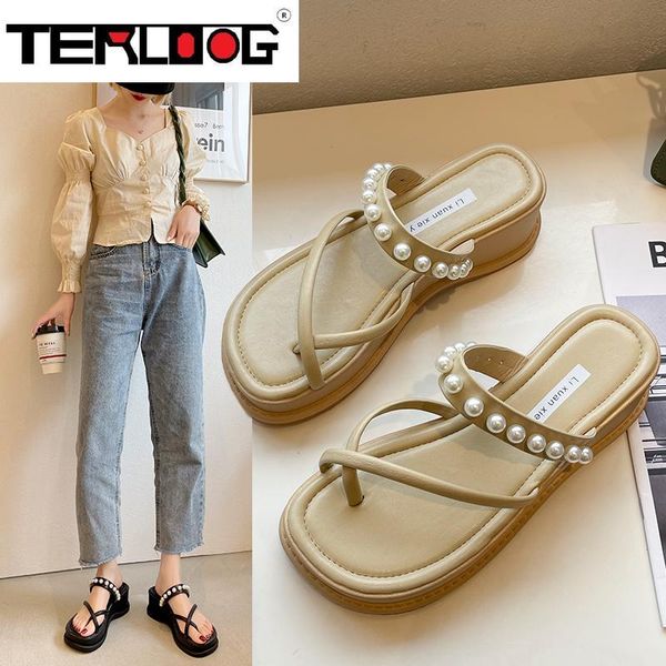 

slippers 2021 summer women's sandals fashion outdoor wedges platform open toe beach casual chunky light shoes flip flops, Black