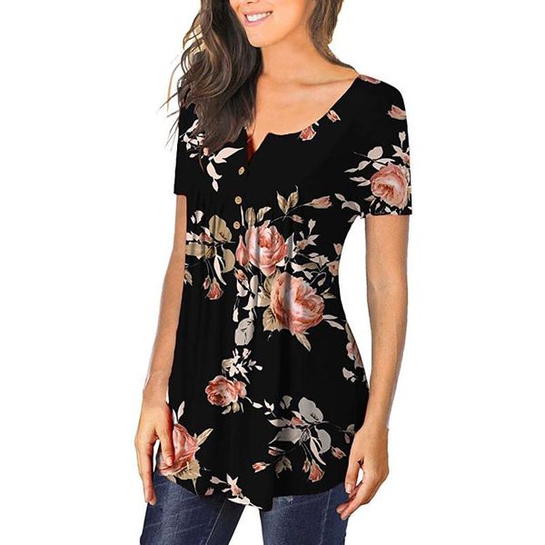 

women's t-shirt summer comfy floral print shirts casual short sleeve t-shirts v-neck female streetwear ropa mujer verano, White