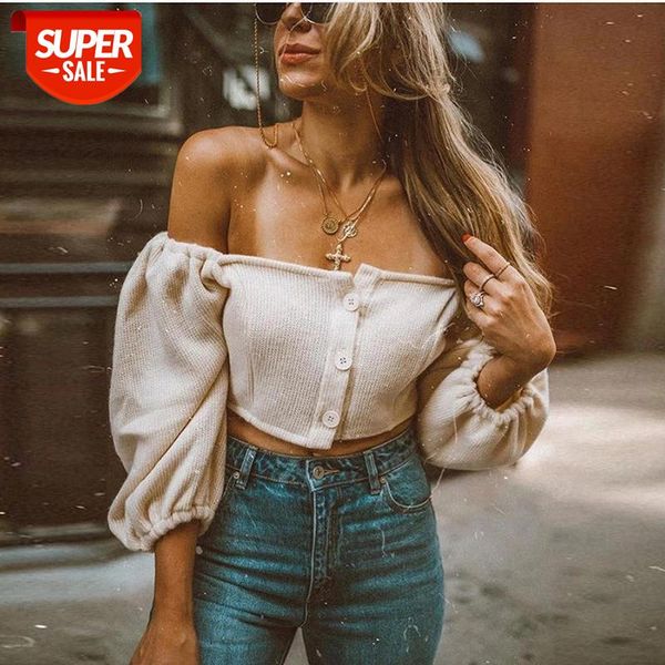 

women fashion slash neck t-shirt autumn new elegant white crop party solid color soft elastic slim clothing #oz9t