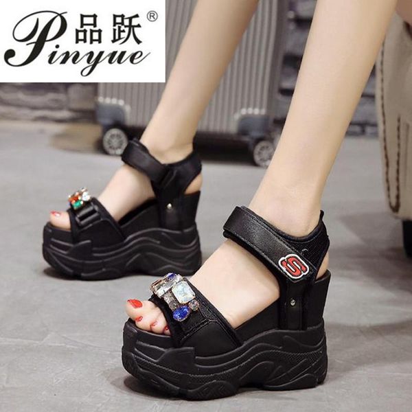

sandals platform muffin bottom symphony chunky super high heel student increase summer beach shoes sandalias mujer, Black