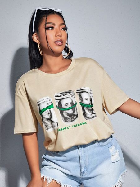 

plus figure & slogan graphic tee p95v#, Black