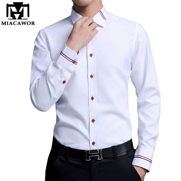 

miacawor spring long-sleeve dress shirts men fashion oxford camisa masculina slim fit casual shirt white c274 210708, White;black