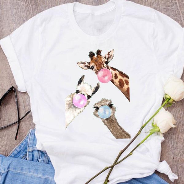 

women graphic giraffe funny cute face fashion cartoon clothes lady tees print clothing female t shirt womens t-shirt, White