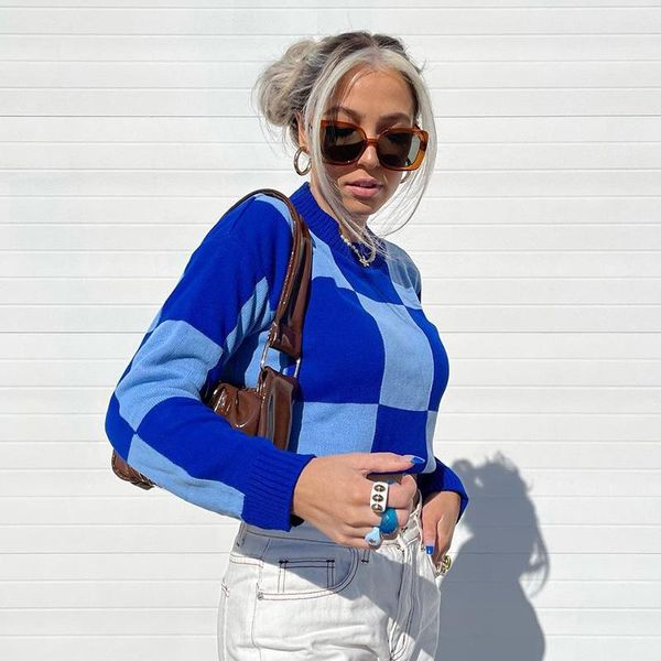 

women's sweaters plaid brown stitching vintage knitted sweater women pullovers long sleeve fashion autumn winter casual england style, White;black