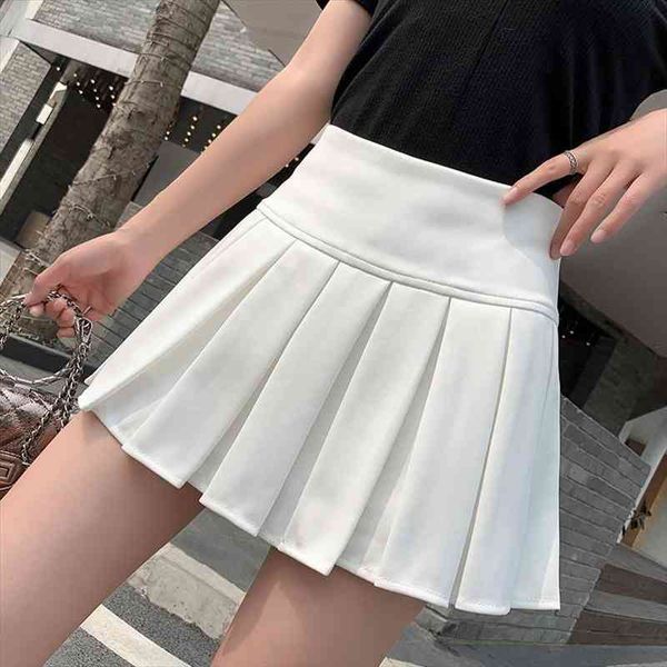 

fashion elastic high waist miniskirt women skirt anti glare pleated show leg length slim a line skirts black white